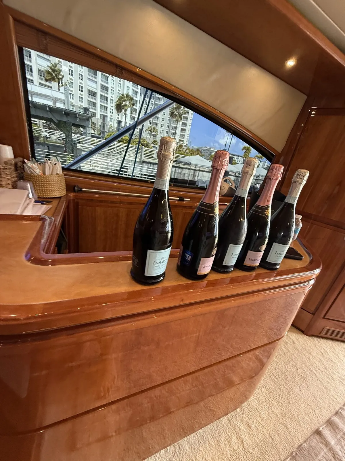 Champagne toast aboard the Bertram 70ft, an add-on option for a bachelorette charter