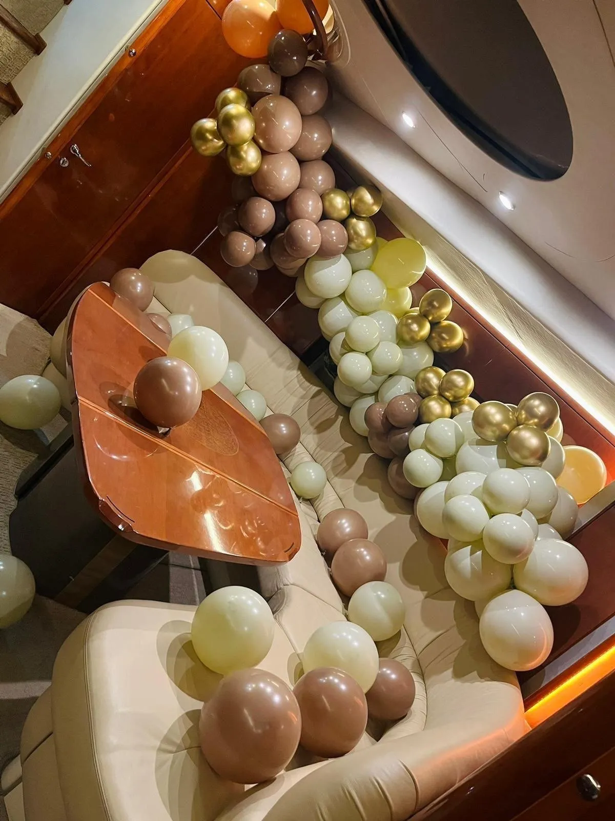 Birthday balloons and decorations set up on board a private yacht charter in Puerto Rico
