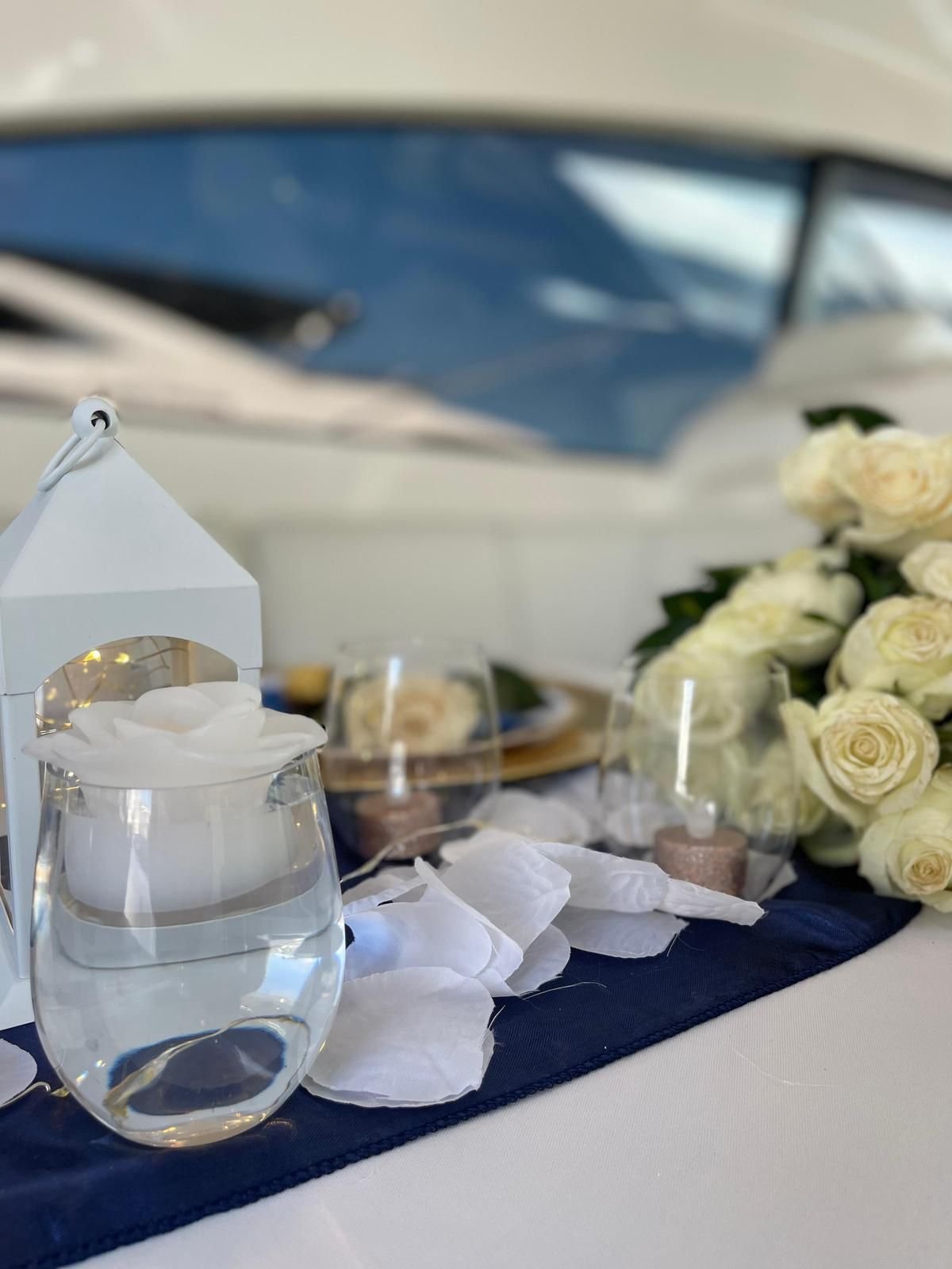 Balloon decorations set up aboard a private charter in Puerto Rico