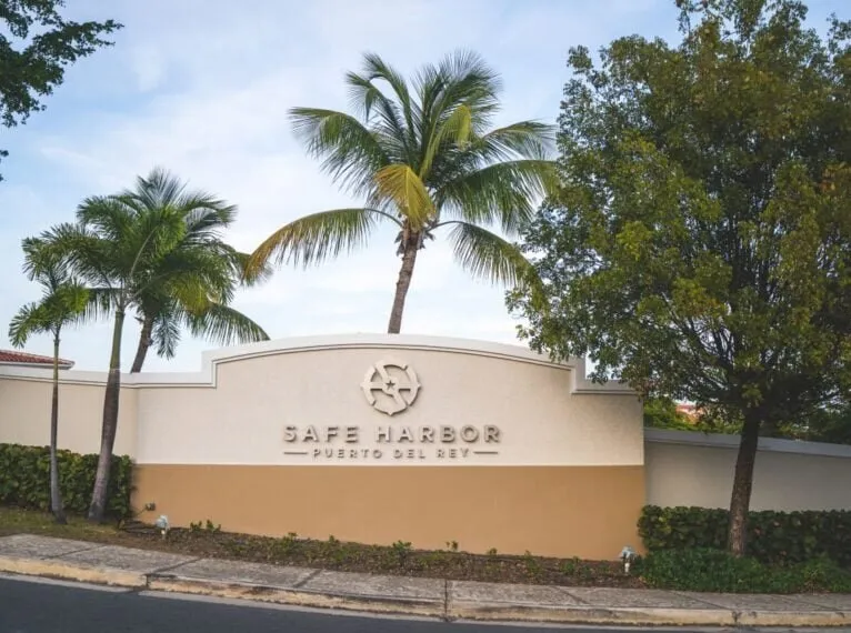 Safe Harbor Puerto del Rey Marina entrance sign in Fajardo