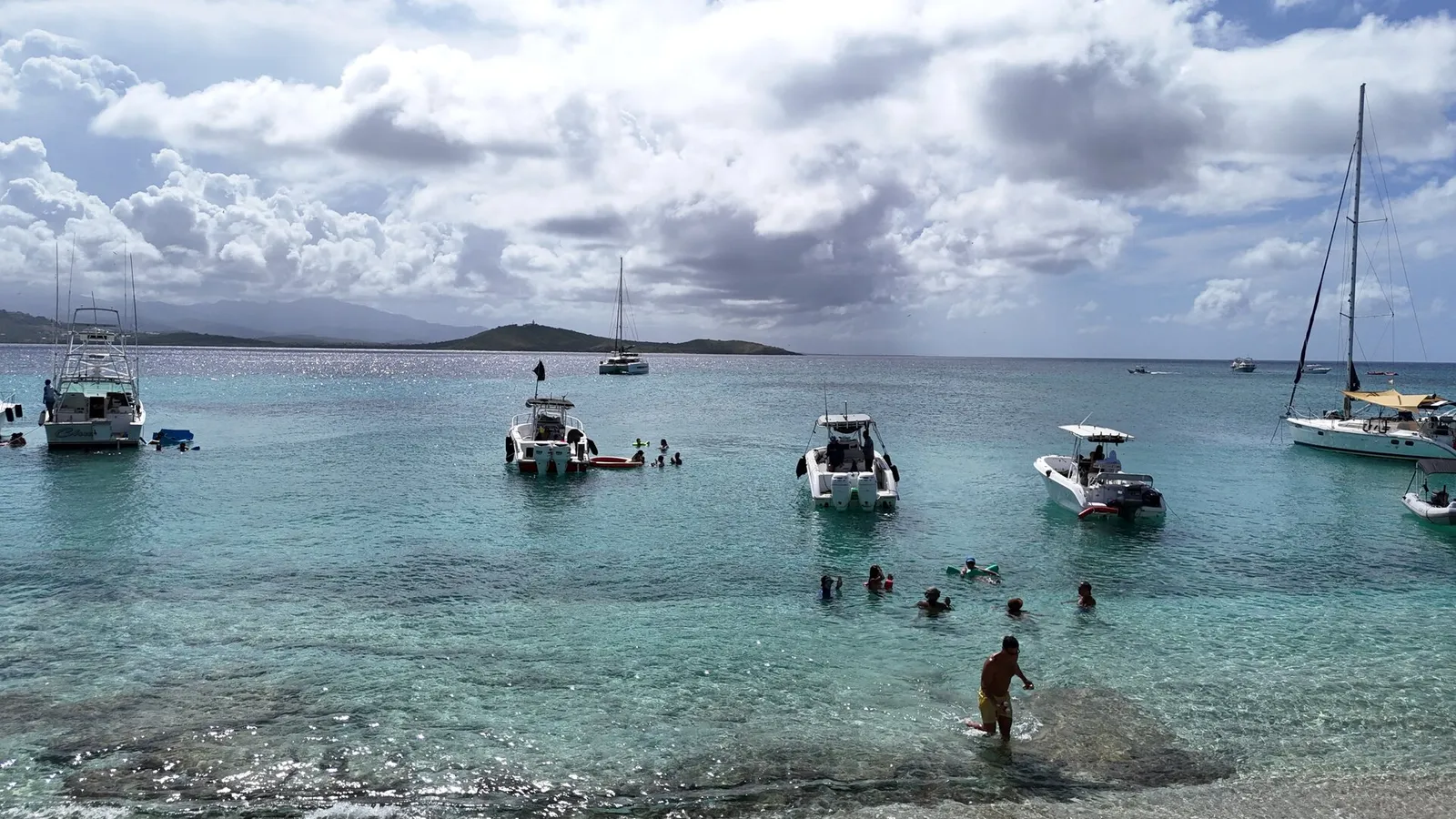 Aerial drone view of Cayo Icacos sandbar, Puerto Rico
