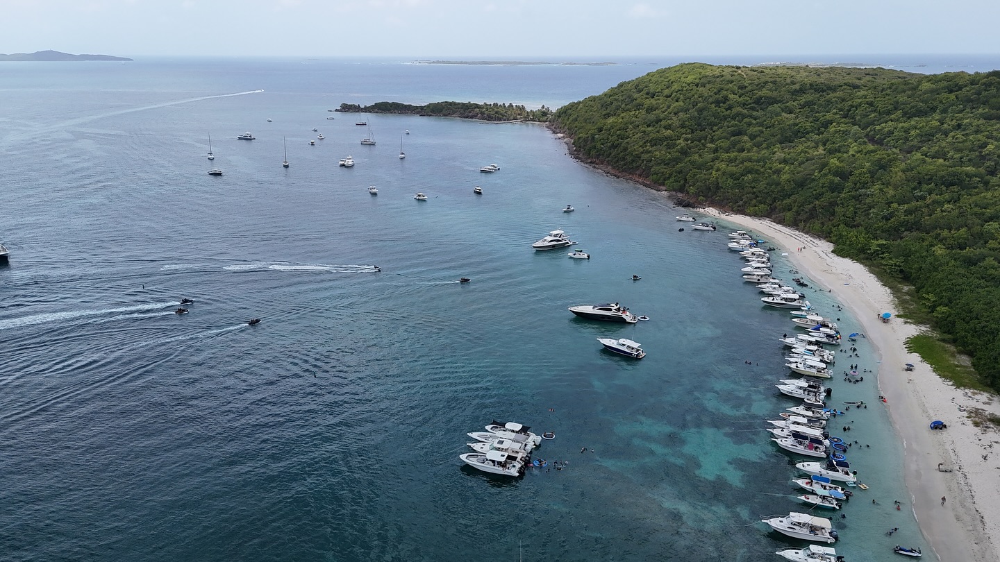Aerial of Palomino & Icacos for a two-island charter day