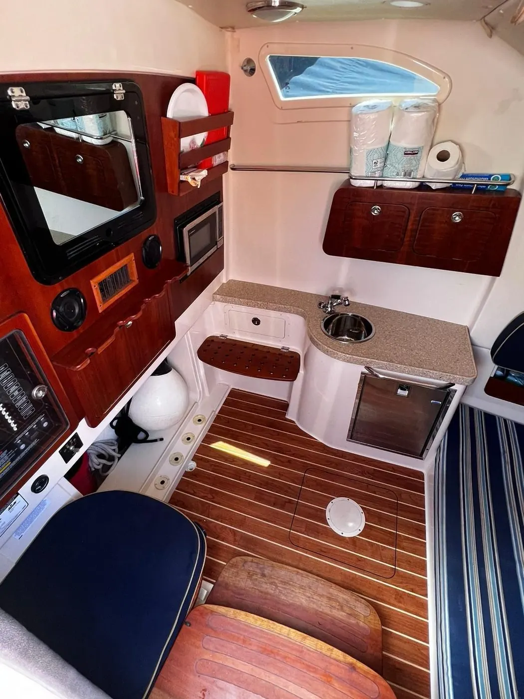 Grady White 38 cabin with galley, sink and mini fridge