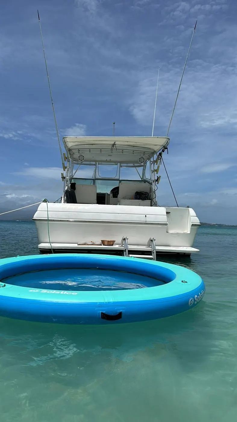 Stamas 42 stern with Solstice floating pool mat