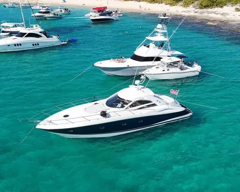 Aerial view of Sunseeker 60 anchored at Icacos
