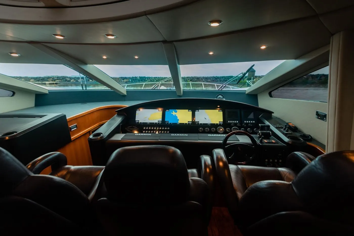 Aerial top-down view of Sunseeker 82 with floating mat and water toys